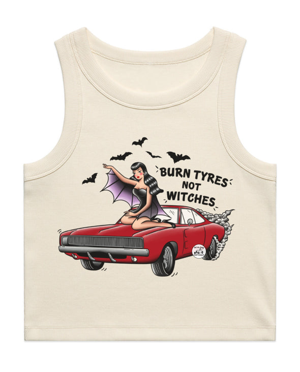 Burn Tyres Not Witches Cropped Tank