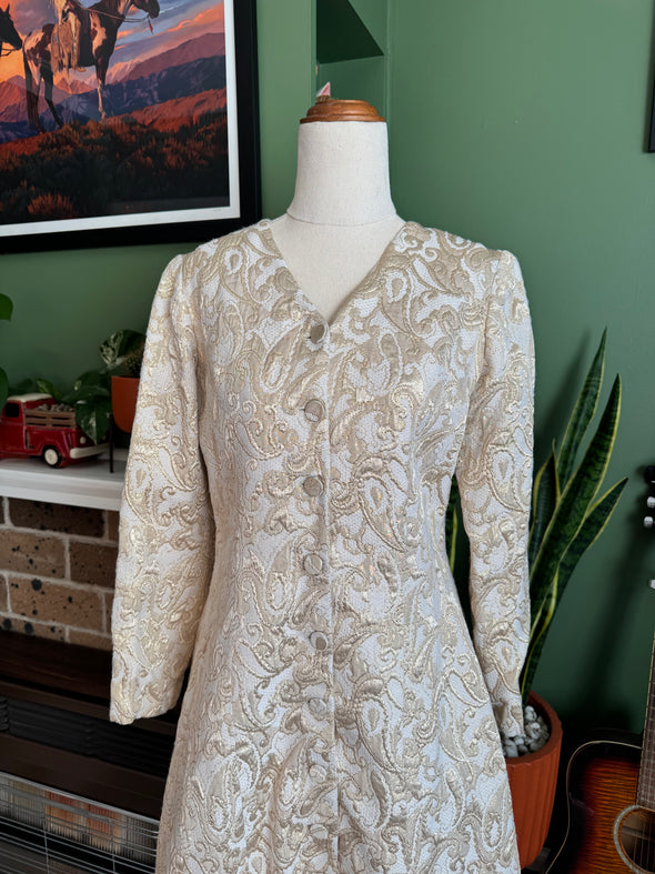 Vintage 1960s Gold Brocade Dress Coat Size S/M