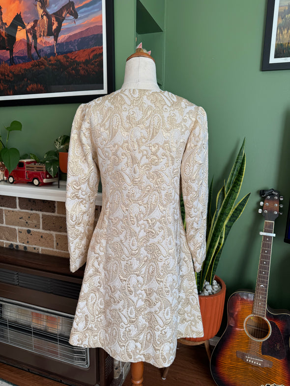 Vintage 1960s Gold Brocade Dress Coat Size S/M