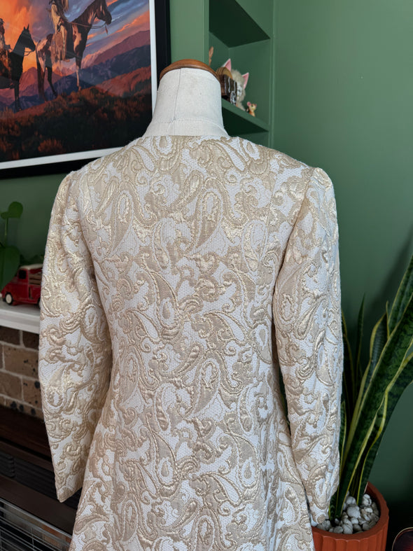 Vintage 1960s Gold Brocade Dress Coat Size S/M