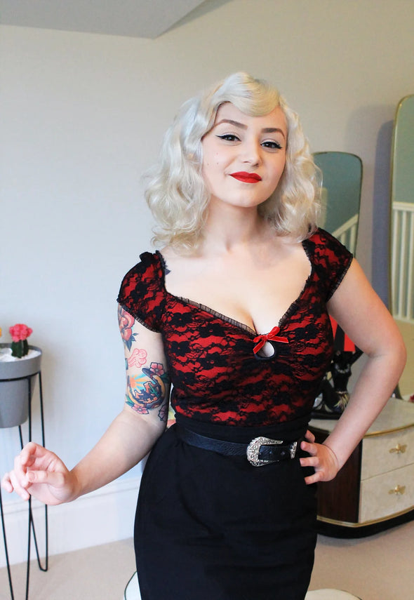 Red & Black Lace Top by Doll Deluxe