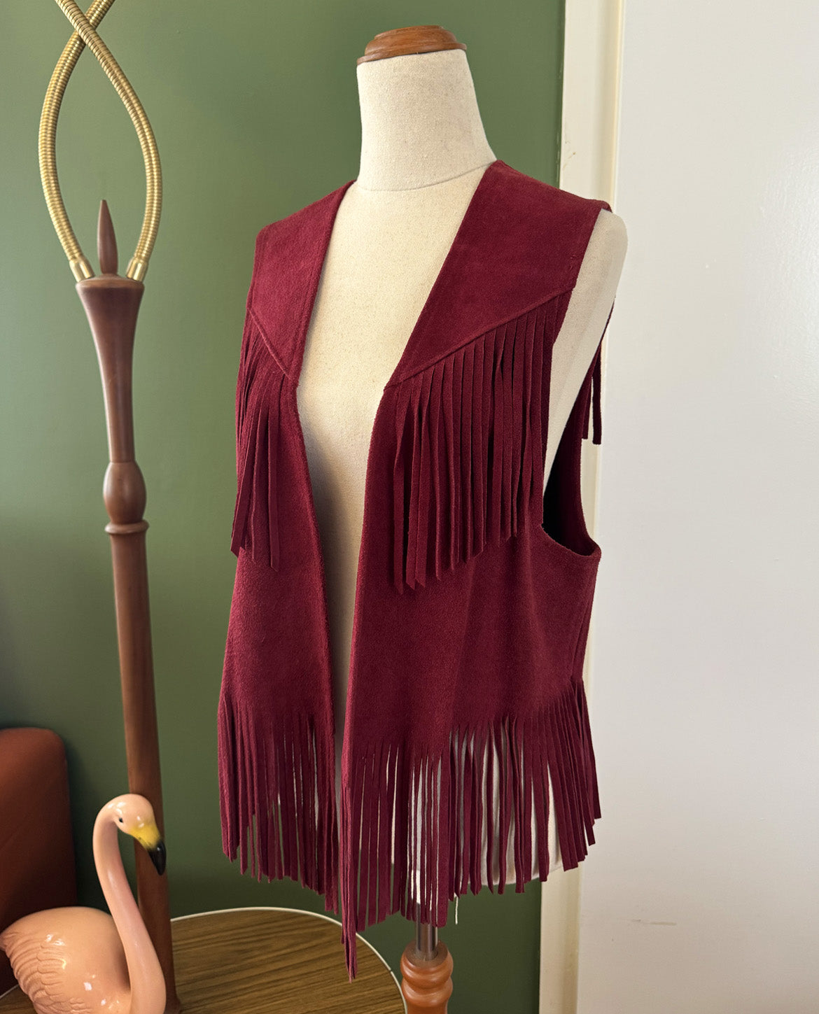 Vintage Red Suede Leather Fringe Vest
