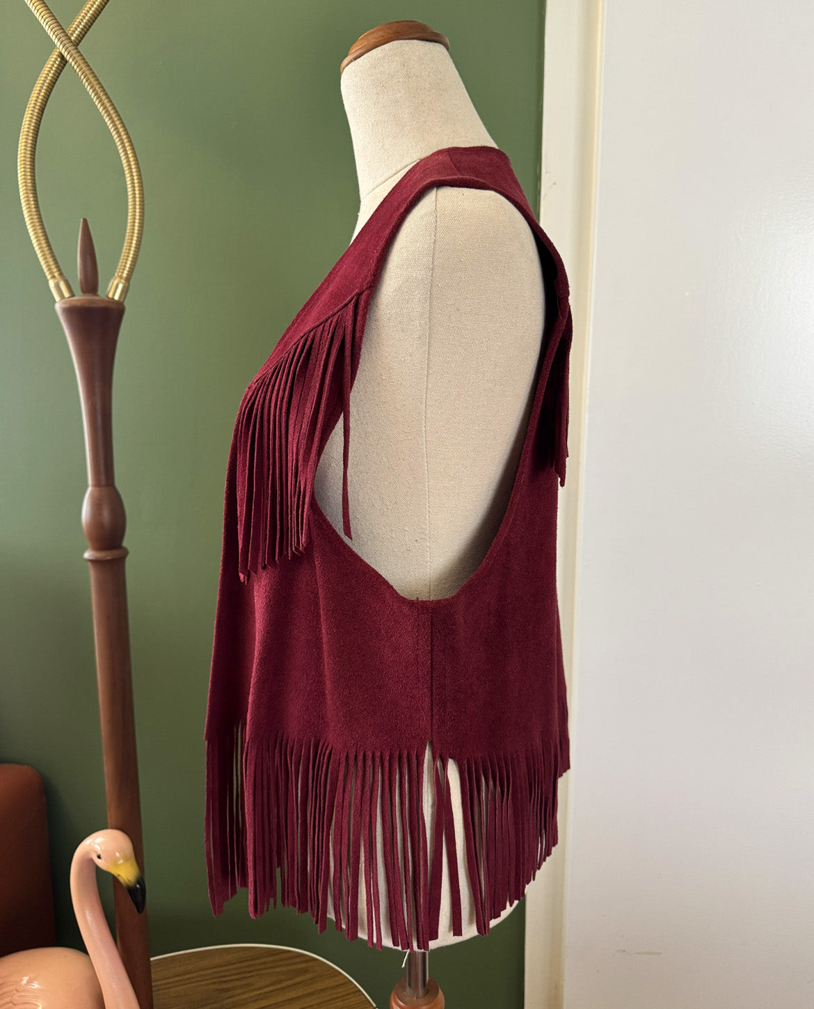 Vintage Red Suede Leather Fringe Vest