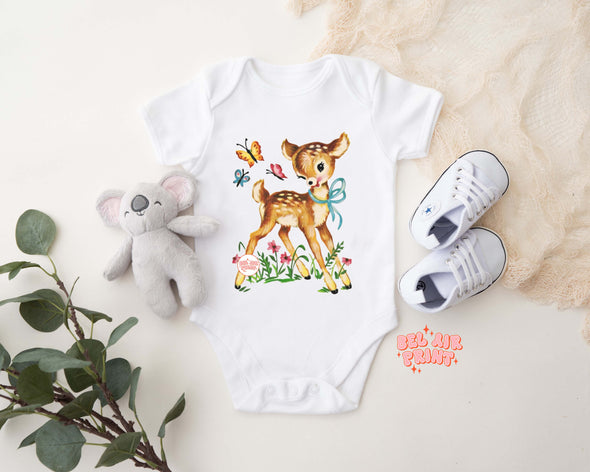 Vintage Deer & Butterflies Baby Bodysuit