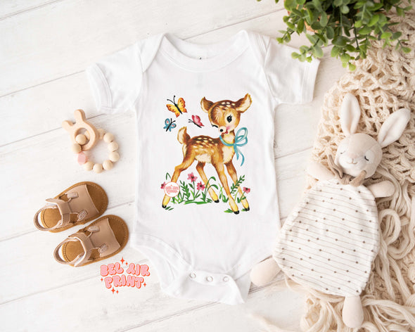 Vintage Deer & Butterflies Baby Bodysuit