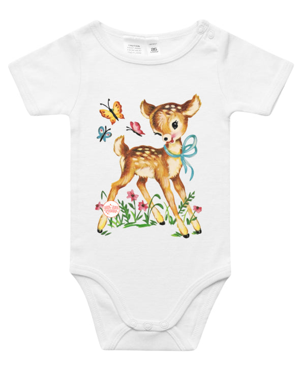 Vintage Deer & Butterflies Baby Bodysuit