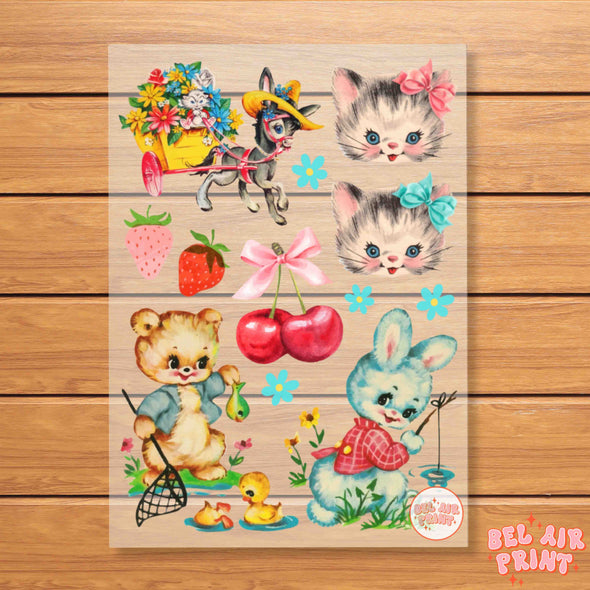 Vintage Kitschy Animals Sheet 2 Heat Transfer
