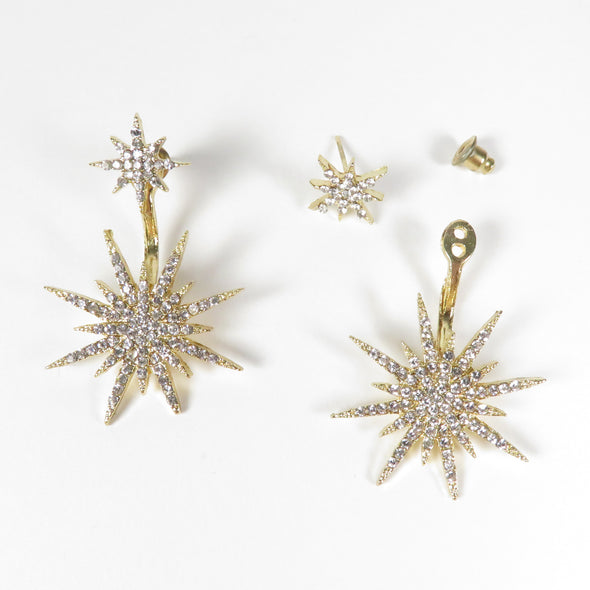 Vintage Gold Atomic Starburst Crystal Earrings