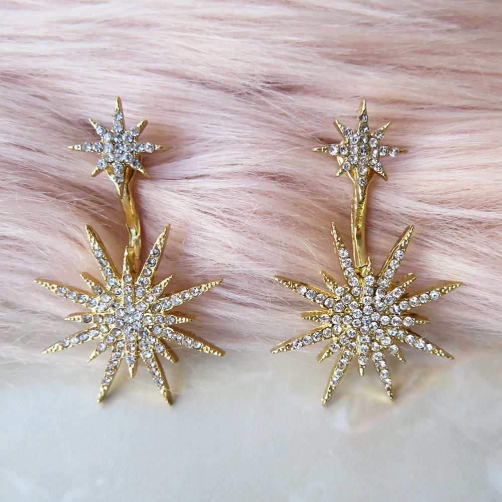 Vintage Gold Atomic Starburst Crystal Earrings Bel Air Baby