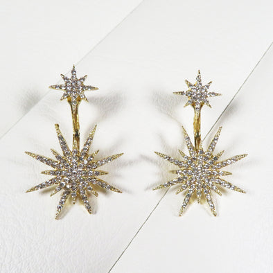 Vintage Gold Atomic Starburst Crystal Earrings