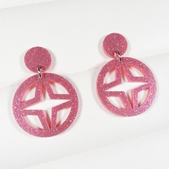 Pink Glitter Breeze Block Dangle Earrings
