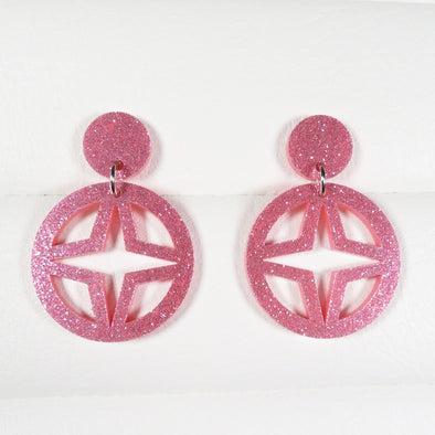 Pink Glitter Breeze Block Dangle Earrings