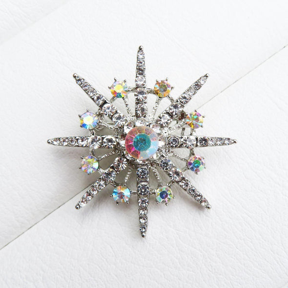 Silver Atomic Starburst Crystal brooch