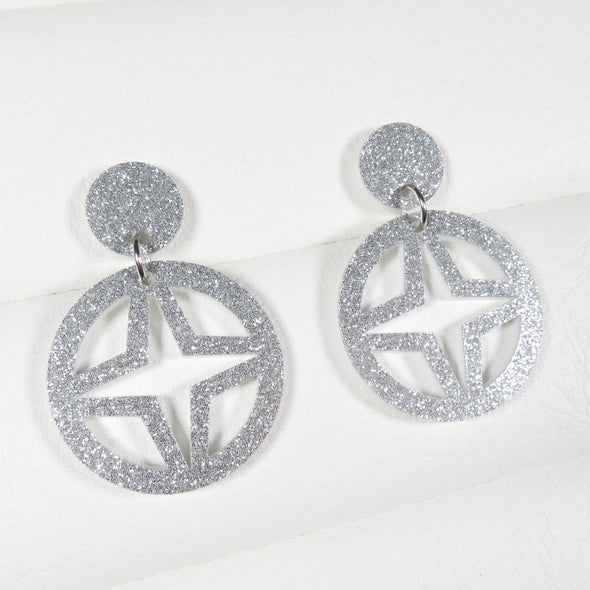 Silver Glitter Breeze Block Dangle Earrings