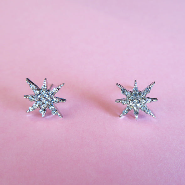 Vintage Silver Atomic Starburst Crystal Earrings